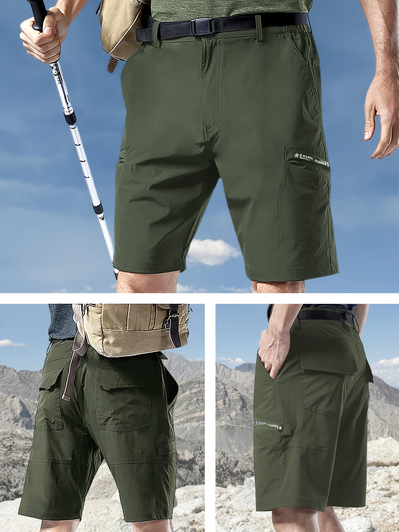 Men's Green+Blue+Khaki Cargo Shorts - product view 19