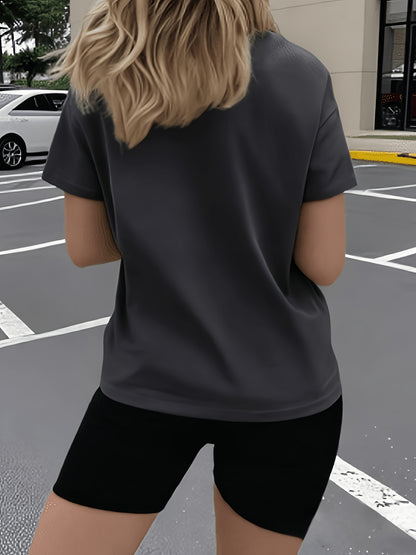 Women's 2pcs Oversized T-Shirt & Fitted Shorts Matching Outfit - Oversized T-Shirt with Fitted Shorts, Lettering Print Streetwear Lounge Wear, 2pcs Set Suitable for - Casual Wear, Machine Washable Matching