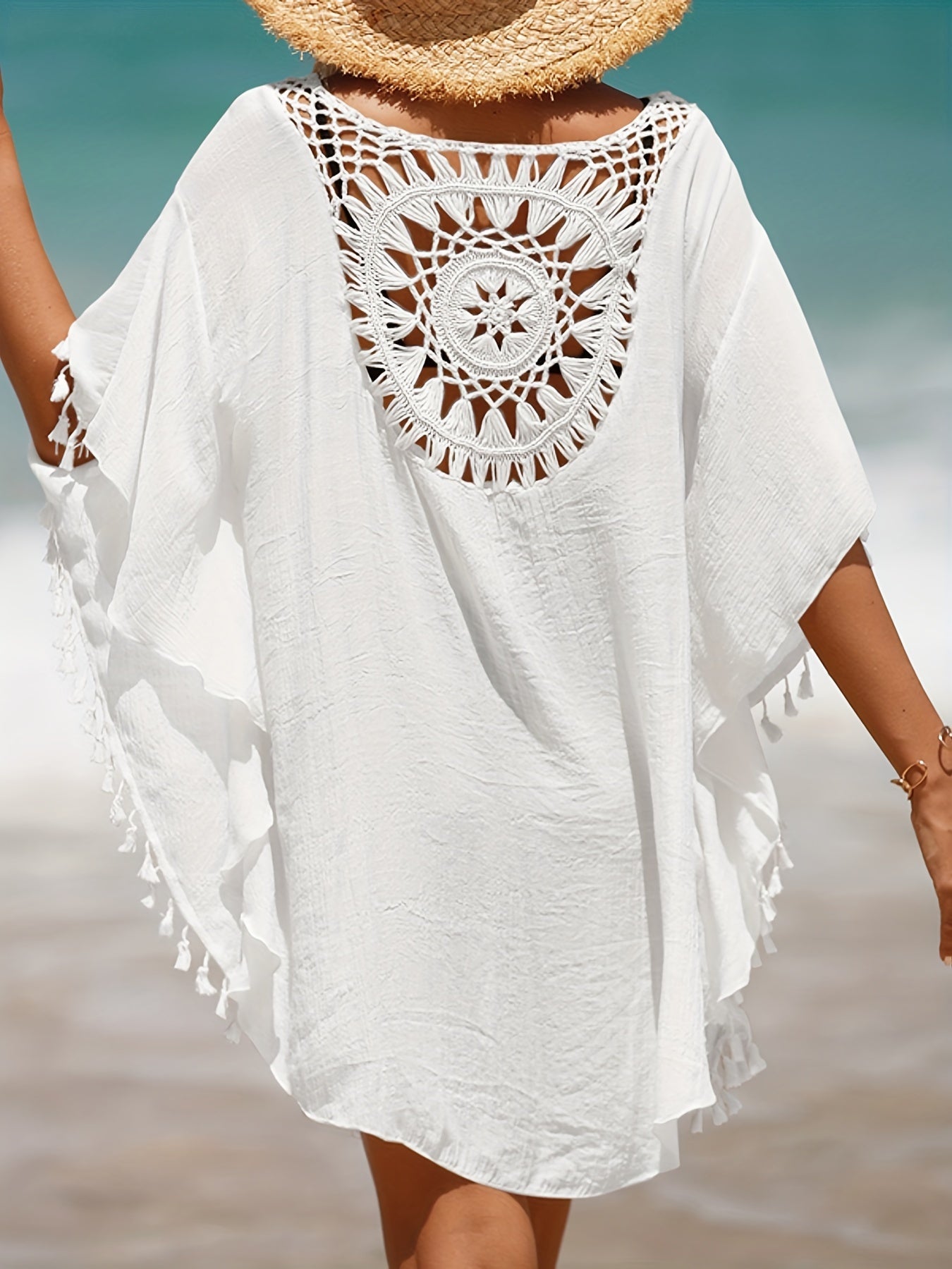 Lace Crochet V-Neck Dress Designed As a Cover-Up for Women'S Swimwear, Perfect for The Beach