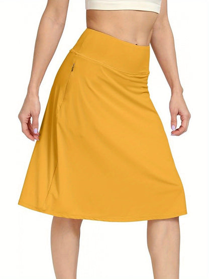 Scacto Women's Office-Ready Midi Skirt - Built-In Shorts, Hidden Drawstring, Zippered Pockets, Business Casual Faldas De Mujer Skorts for Women with Pockets Skorts for Women