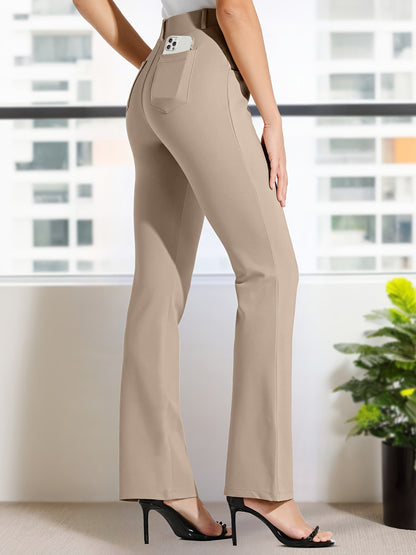 Plus Size, Plus Size Women's Dress Work Pants Slacks Stretch Comfy Breathable Soft Casual Office High Waisted Tummy Control Flare Pants with Belt Loops 4 Pockets Lounge Business