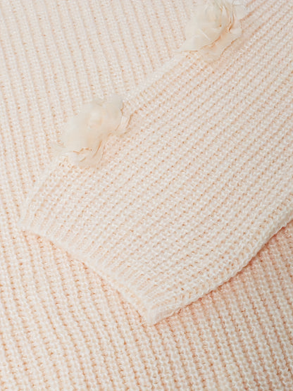 Plus Size - Plus Size - Oversized Pullover, Soft Light Yellow with Rose Lantern Sleeves, Perfect for Casual Outings And Romantic Dates