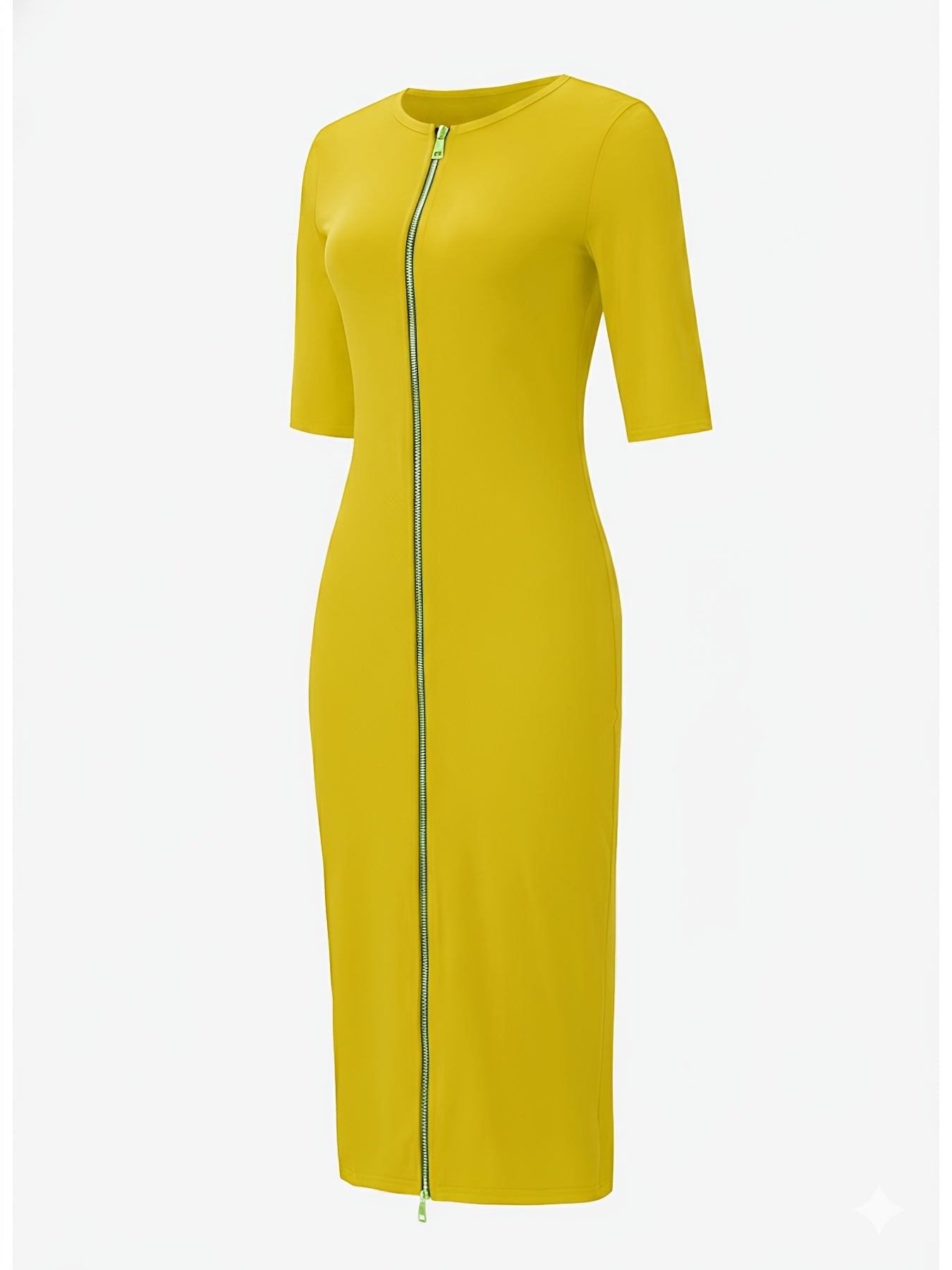 Elegant and Simple, Slim-fit Cut, Zipper Design, Boat Neckline, Mid-length Short-sleeve Dress, Cardigan Dress, Suitable for Fashionable Women, Short-sleeve Dress for Spring, Summer, and Autumn