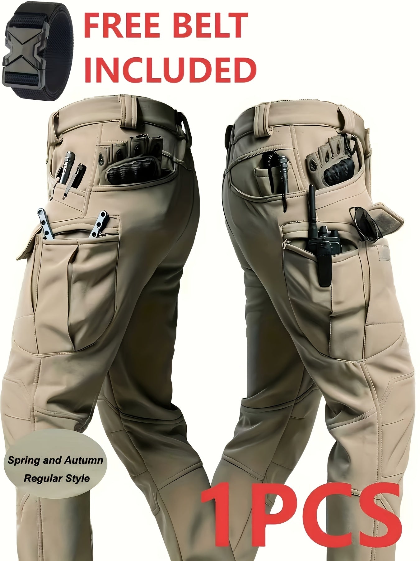 Men'S Lightweight Tactical Overalls - Durable, Breathable, Quick Dry Polyester with Multiple Pockets for Outdoor Adventures, Hiking And Work (Belt Included), All Season Pants | Relaxed Fit Pants | Wear-Resistant Outdoor Wear, Hiking Pants