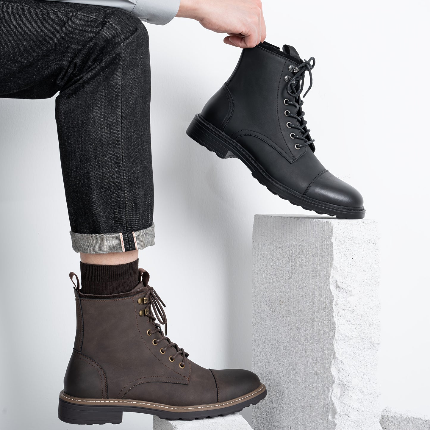Mens Boots Motorcycle Casual Boots For Men Zipper Fashion Chukka Boots Mens