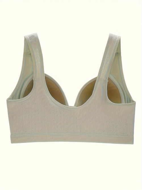 5pcs Solid Seamless Front Opening Wireless Tank Bra, Elegant And Comfortable Push Up Bra, Women's Underwear And Lingerie