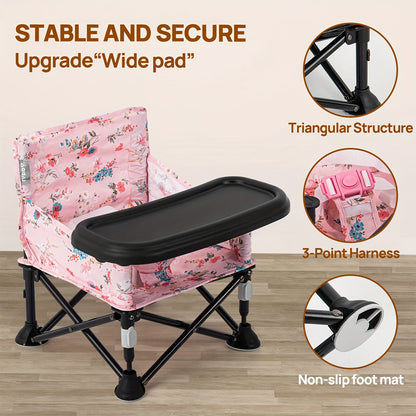 Portable Baby Beach Chair:Foldable Baby Portable Baby Chair Dining Chair, Baby Camping Chair with Tray for Baby Girl, Toddler Camping Chair Design Straps to Kitchen Chairs Portable Chair | Indoor And Outdoor Use As Hallowee & Christmas