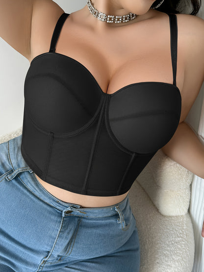 Plus Size Women's Underwire Strapless Push-Up Bra - Adjustable Thin Cup, Breathable Support with Tummy Control & Waist Slimmer, Push-Up Breast Support & Comfortable Shaping Camisole for Everyday Elegant Fit, Underwire Support, Durable Underwire