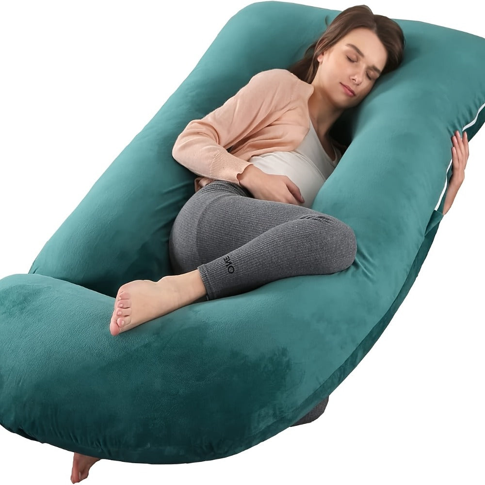 57-Inch J-Shaped Pregnancy Pillow - Breathable Washable Cover