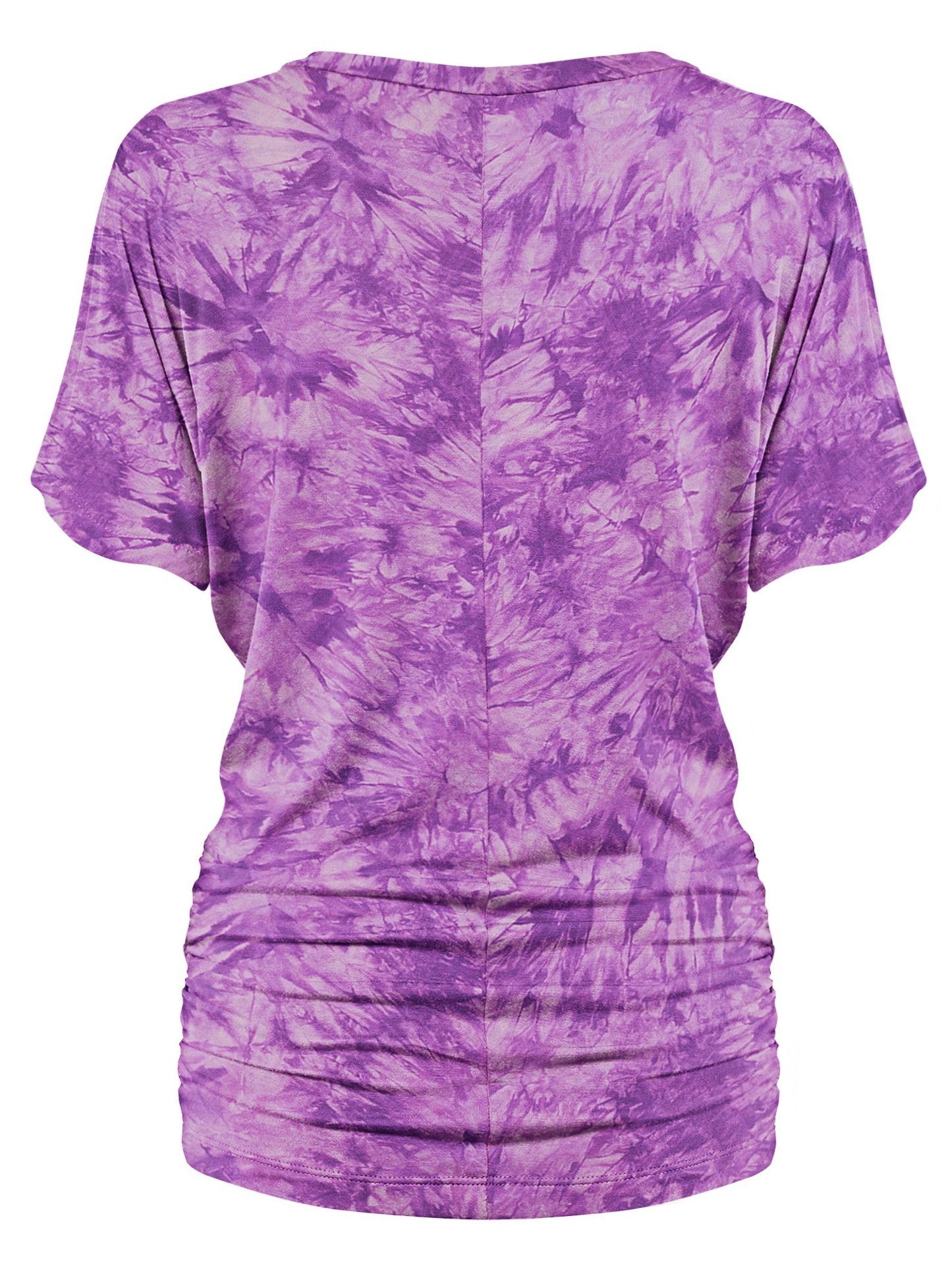 Women's Short Sleeve V Neck Tie-Dye Dolman Top w/Side Shirring