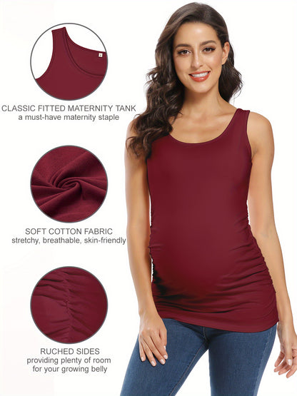Women's Maternity Tank Top 3 Pack Ruched Side Sleeveless Pregnancy Basic Shirt