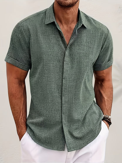 Men's Plus Size Double Placket Short Sleeve High Quality Shirt, Suitable for All Seasons, Home Short Sleeve Turn Collar Shirt, PLUS SIZE
