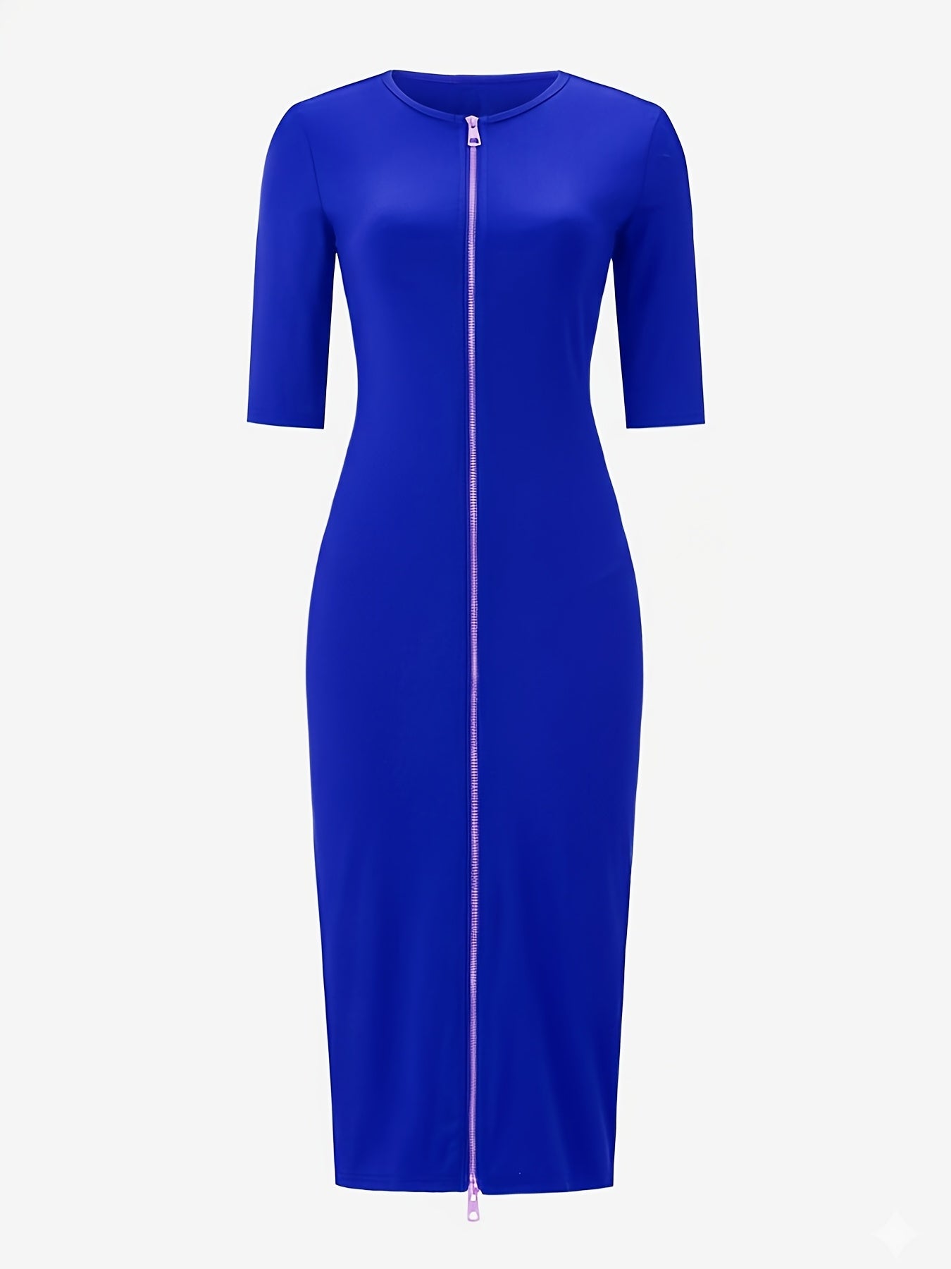 Elegant and Simple, Slim-fit Cut, Zipper Design, Boat Neckline, Mid-length Short-sleeve Dress, Cardigan Dress, Suitable for Fashionable Women, Short-sleeve Dress for Spring, Summer, and Autumn