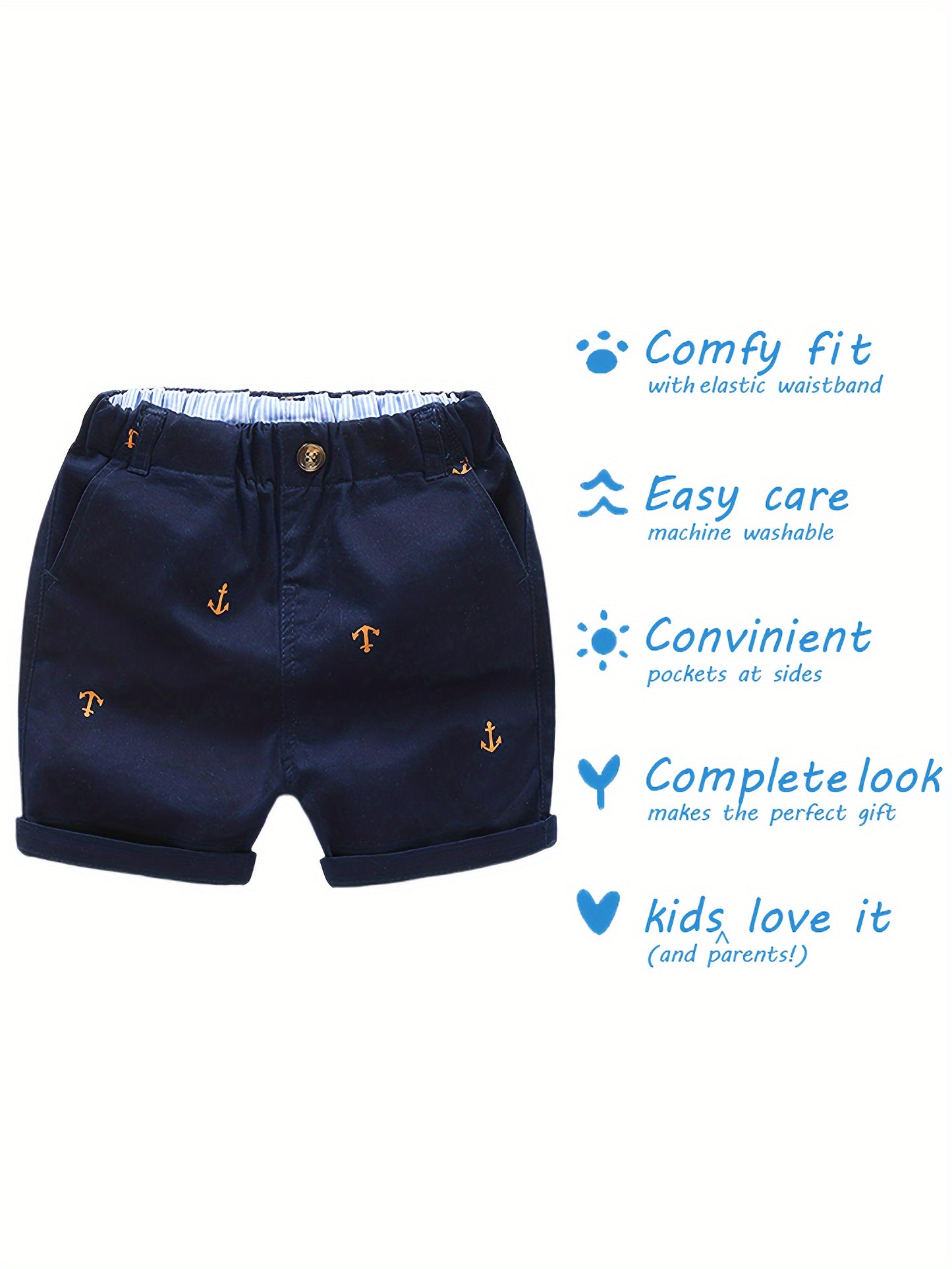 2-Pack Toddler Boys' Athletic Shorts With Pockets - Pull-On Design Active Adorable Anchor-Print, Soft And Breathable Casual Summer Shorts For Kids 1-7 Years, for Outdoor