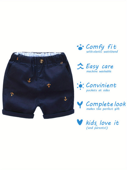 2-Pack Toddler Boys' Athletic Shorts With Pockets - Pull-On Design Active Adorable Anchor-Print, Soft And Breathable Casual Summer Shorts For Kids 1-7 Years, for Outdoor