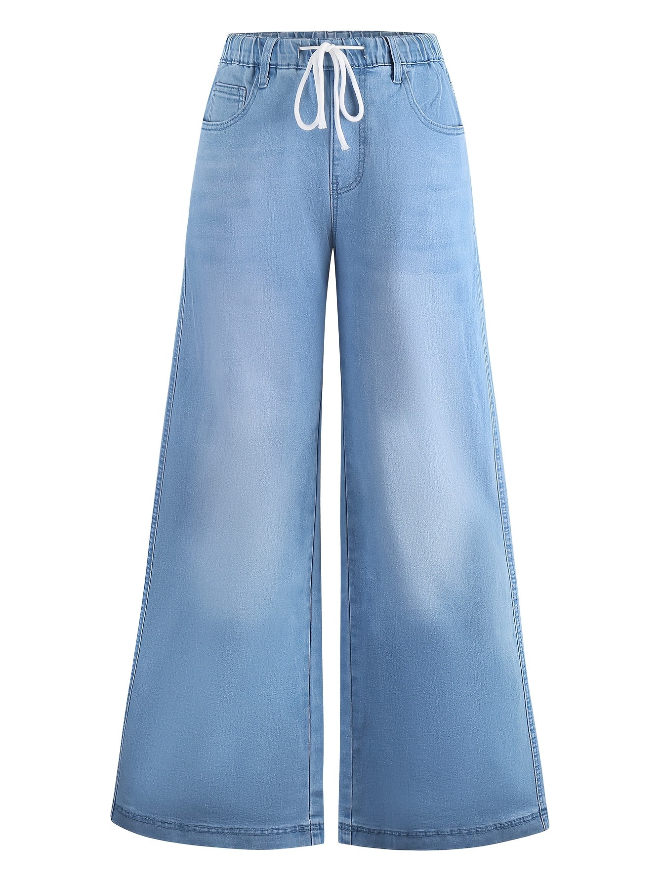 [Stretch-Waist Wide-Leg Jeans] Women's Stretch-Waist Straight-Leg Relaxed Fit Jeans Four-Season Casual High-Waisted Comfortable Wide-Leg Pants Fashionable Pants Suitable For Any Occasion