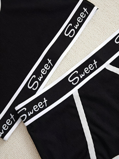 1 Set of Underwear Set with Women'S Letter Print, Dopamine Vest Bra, American Sports Underwear, Breathable Solid Sports Bra And Underwear, Push Up Bra And Underwear Underwear Set