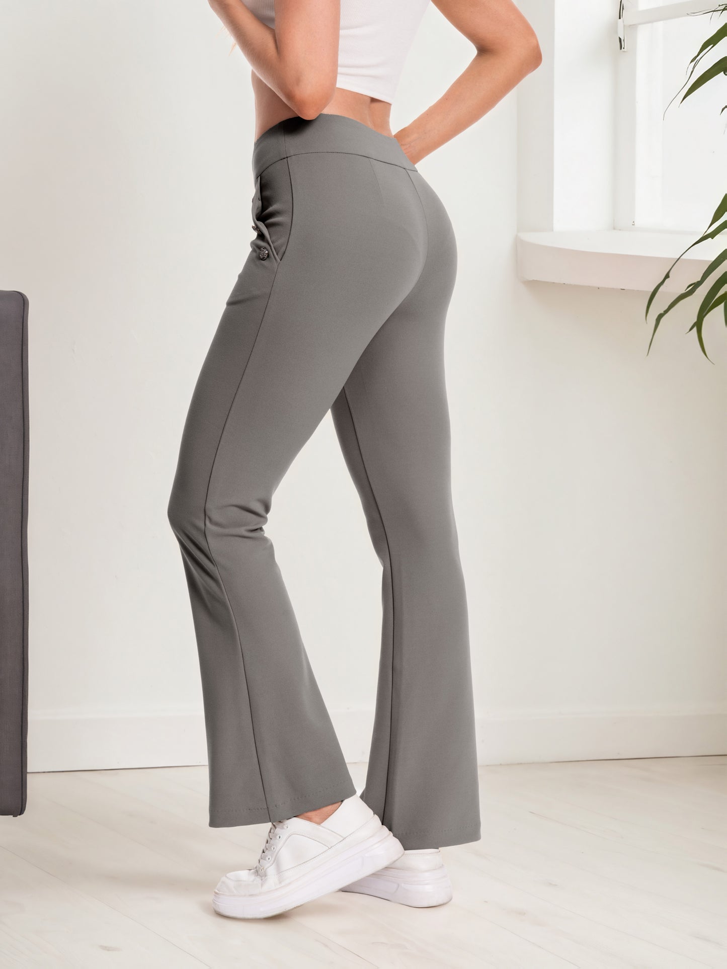 Casual Flare Pants With Sailor Button