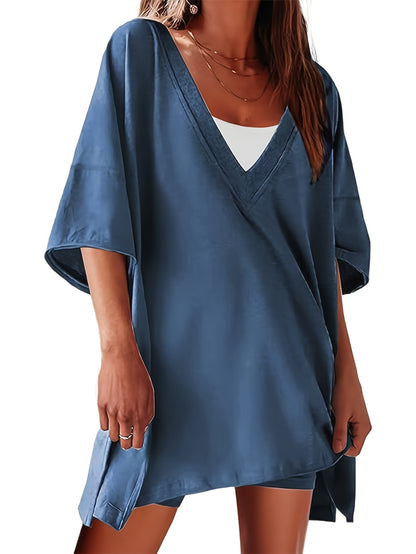 Women'S 2pcs Set Featuring Oversized Biker Shorts And a Reversible