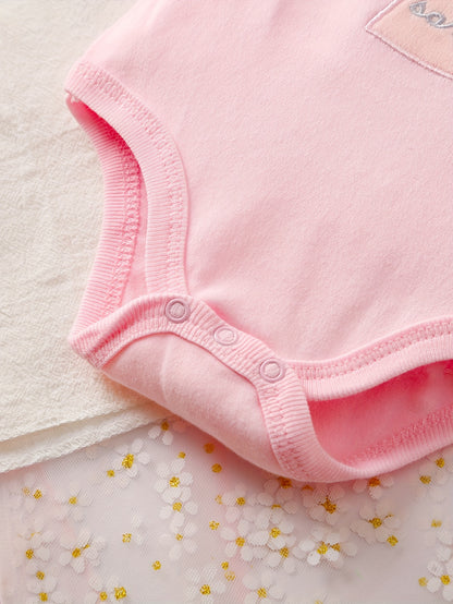 5pcs Set Baby Girl Cartoon Triangle Onesie Baby Girl Cute Crawling Suit, Perfect for Outdoor