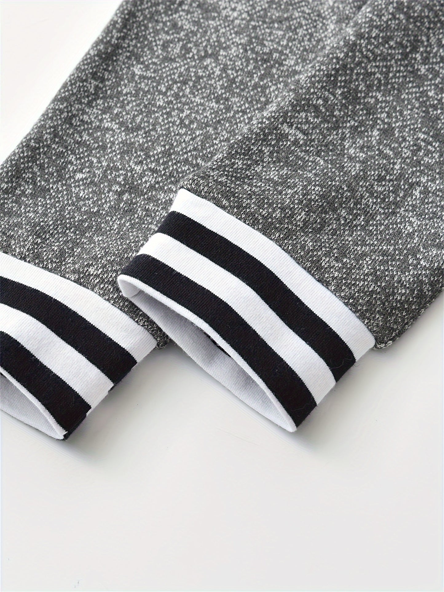 KuKitty Baby Boy 2pcs Hooded Bodysuit & Pants Set - Striped Letter Print "Ain't No Mama Like The One I Got" & "Little for Man Mama" Outfit, Soft Warm Winter Clothes, Machine Washable Boywear (Gray/White), Perfect for Outdoor