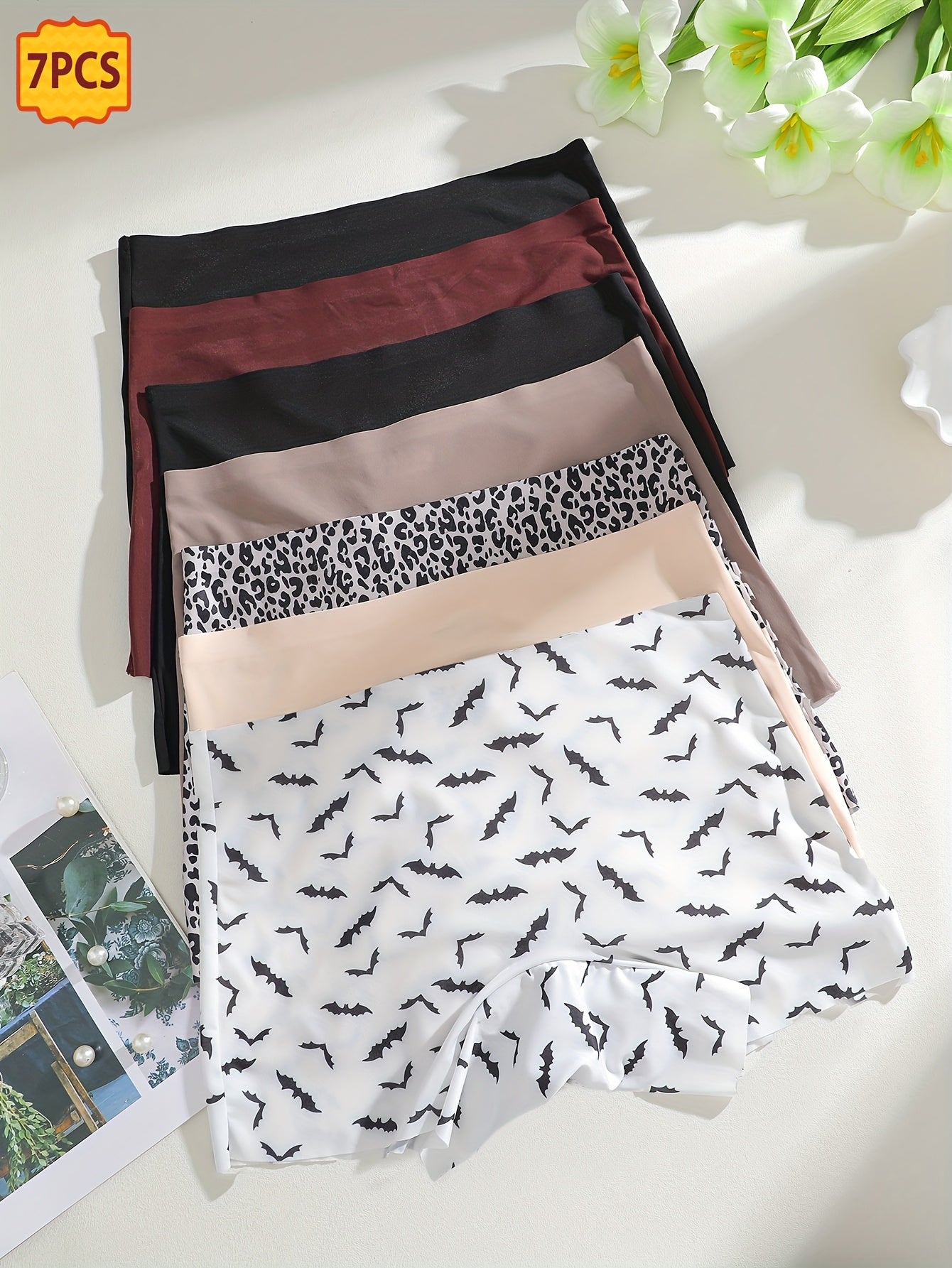 7pcs Women's Seamless Boxer Shorts - Elegant Leopard Print Underwear, Breathable Skin-Friendly Mid-Rise Boxers Suitable for Daily Wear, Casual & Office - Soft Non- Pants for Comfortable Everyday Use