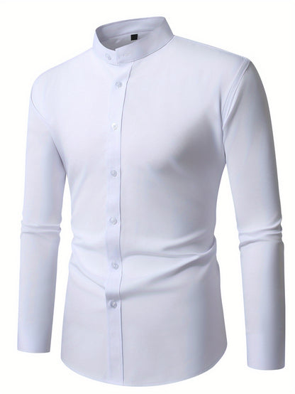 Men'S Henley Collar Long Sleeve Shirt | Casual, All-season, Solid Color, Regular Fit, Button Details, Woven Fabric