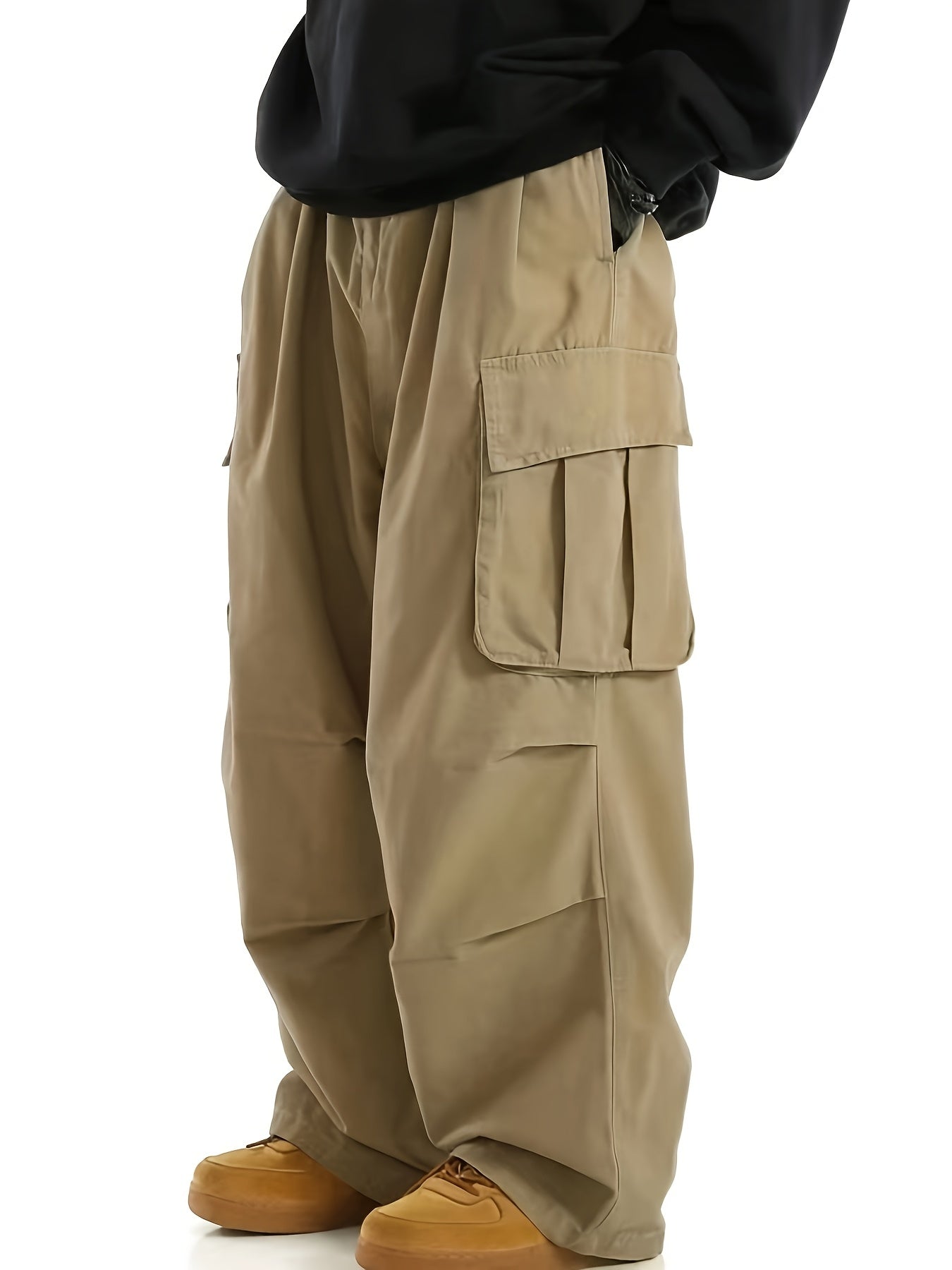 Men'S Plus Size Cargo Trousers - Casual Style for Spring And Autumn, Multi-Pocket Straight Leg Pants for All Seasons with Drawstring, Versatile Fashion, Wide Leg Design, Comfortable Casual Wear | Stylish Cargo Trousers | Comfortable Fit Pants