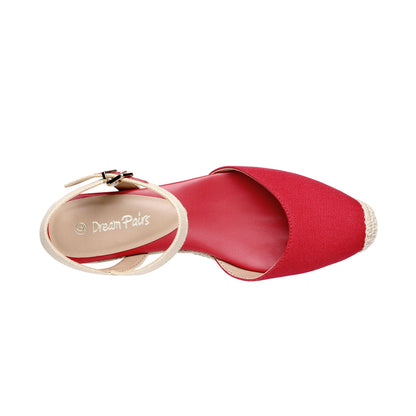 Women's Closed Toe Elastic Ankle Strap Espadrilles Wedge Sandals Soft Emulsion Insole Wedge Sandals