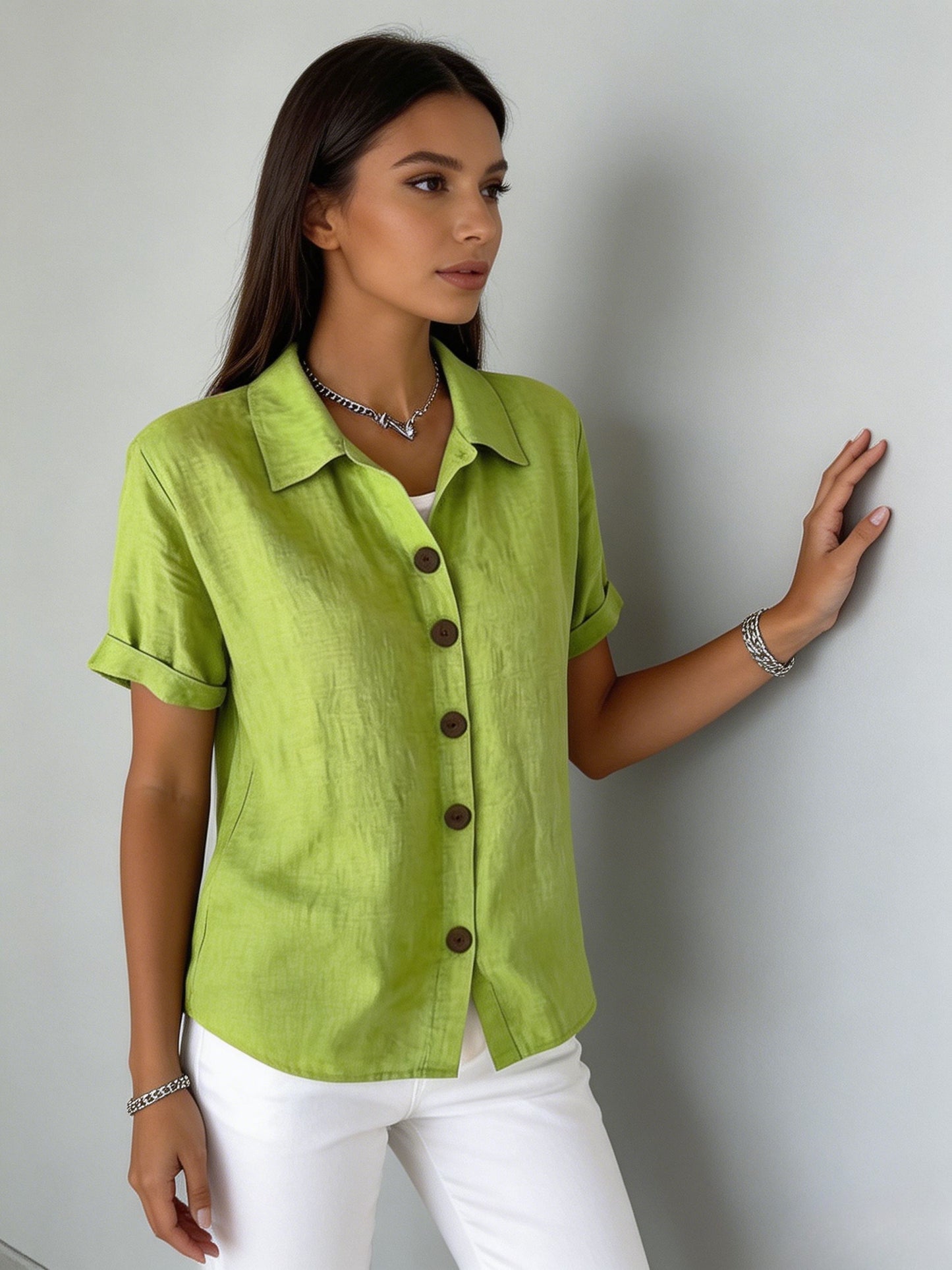 [Casual Loose Fit Blouse] Women's Collared Short Sleeve Button Shirt Casual Loose Fit Fashion Blouse for Ladies Spring Summer Daily Wear Office Work Vacation Beach Streetwear Weekend Holiday Travel Outfit Trendy Female Casual Attire Casual Tops