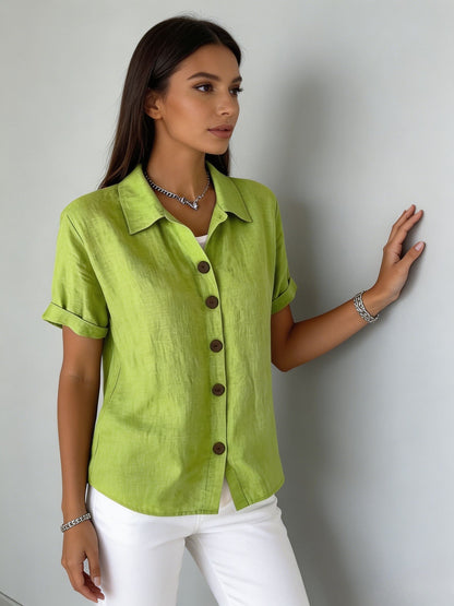 [Casual Loose Fit Blouse] Women's Collared Short Sleeve Button Shirt Casual Loose Fit Fashion Blouse for Ladies Spring Summer Daily Wear Office Work Vacation Beach Streetwear Weekend Holiday Travel Outfit Trendy Female Casual Attire Casual Tops