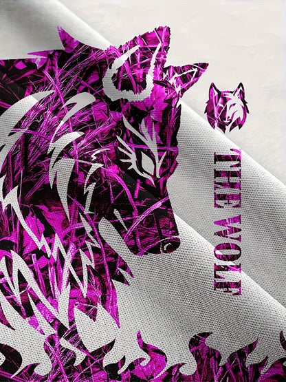 Summer Men's wolf pattern casual round neck short-sleeved T-shirt and shorts 2pcs set, suitable for outdoor activities