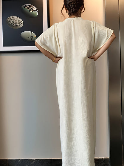 Middle Eastern Kaftan Dress for Women - Classic Robe Featuring Short Sleeves And a Round Neck, This Short Dress Is Ideal for Year-Round Use, Machine Washable Cultural Garment for Muslim Women, Perfect for Hajj, Eid, Weddings, And Everyday Modesty