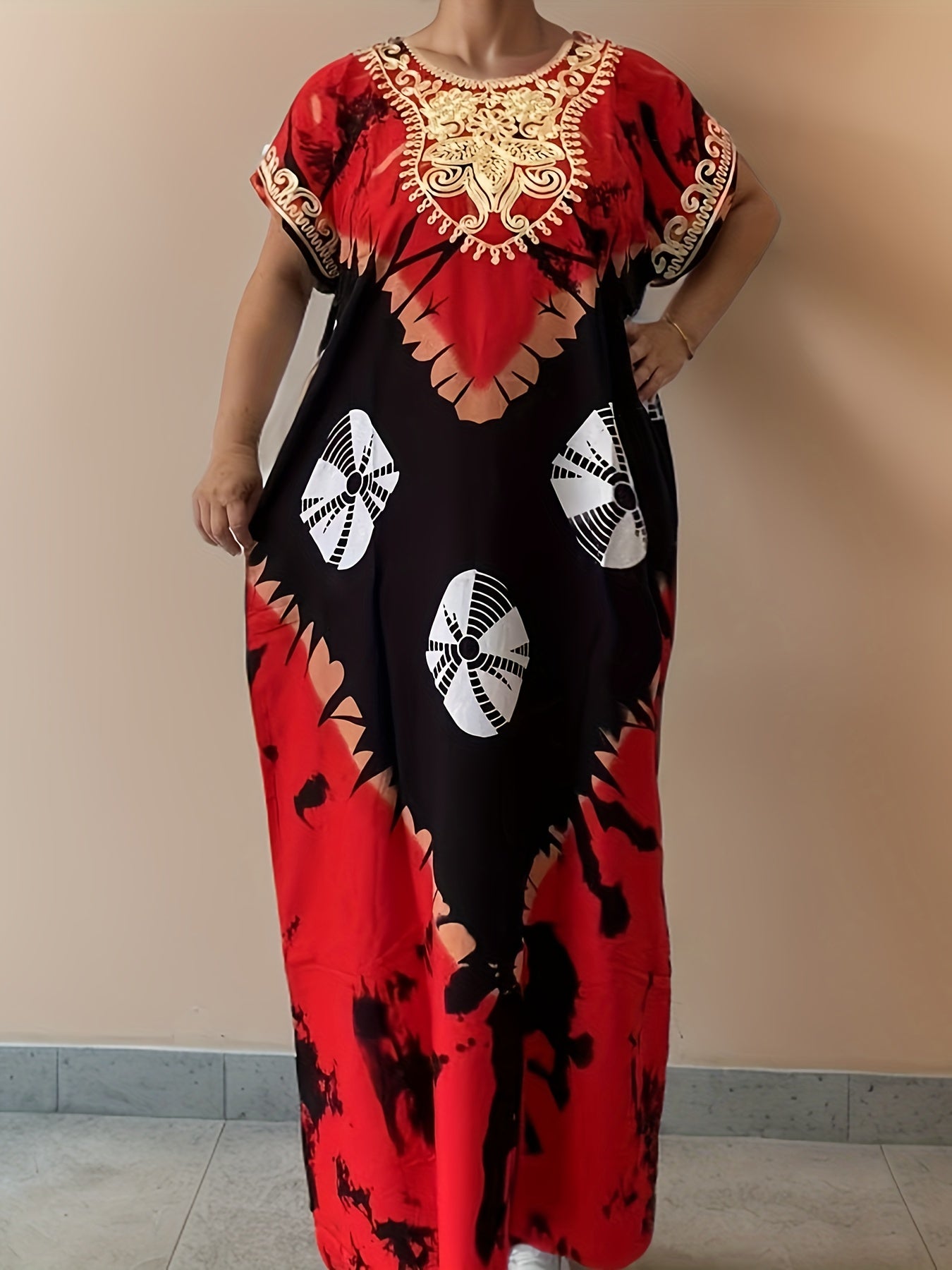 Elegant Ramadan Kaftan Dress: Middle Eastern Women's Long Sleeve, Floral Print, Rayon/Viscose, Seasonal, Straight Cut,, Sari Style, Suitable for All Seasons