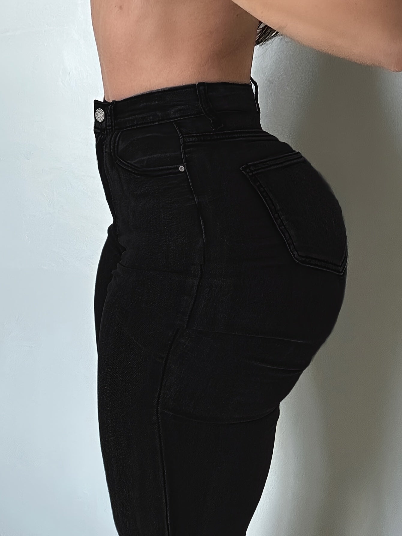 Women'S High Stretch Flare Zipper Jeans - Solid Color Street Style with Pockets, Four Seasons Comfortable Machine Washable Fabric, Functional Fashion Design, Comfortable Fit