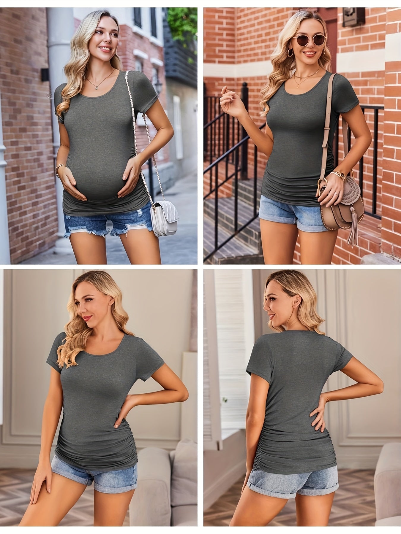 3 Packs Womens Maternity Shirts Side Ruched Pregnancy Tee Top Tunic Blouse Casual Mama Clothes