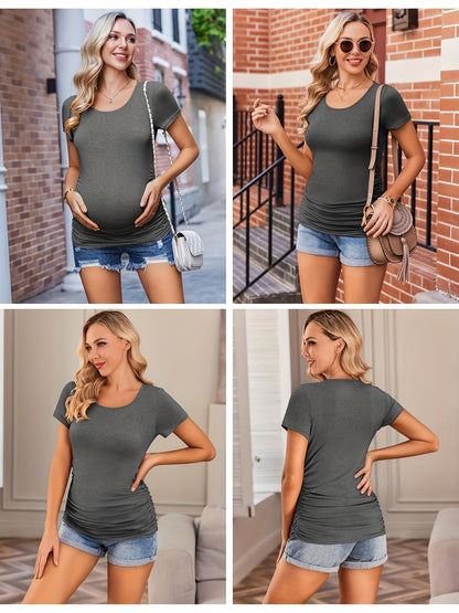 3 Packs Womens Maternity Shirts Side Ruched Pregnancy Tee Top Tunic Blouse Casual Mama Clothes