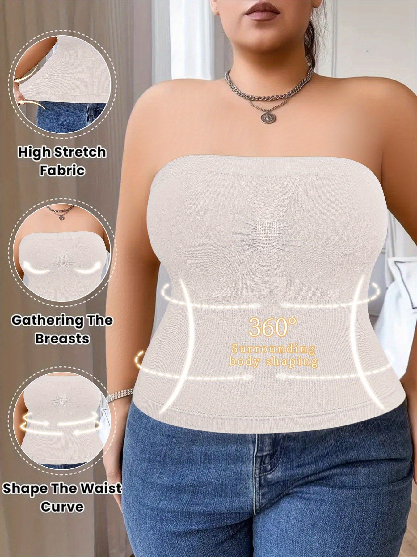 3-Pack Women'S Plus Size Waist Shaping Comfortable & Breathable Tube Top With Built-in Bra