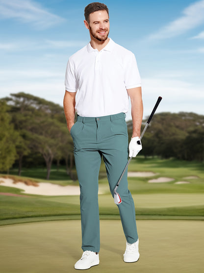 Men's Golf Pants - Lightweight Quick-Dry Stretch Formal & Casual Trousers, Straight Fit with Belt Loop, High Quality Breathable Fabric for Golf, Office, Evening Events - All-Season Mens Athletic Pants, Sports Leisurewear, Metallic Button Details, Work Tro