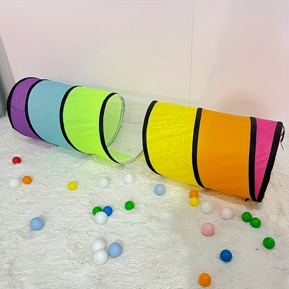 Rainbow Baby Crawling Play Tunnel - Portable see-through rainbow crawl-through design
