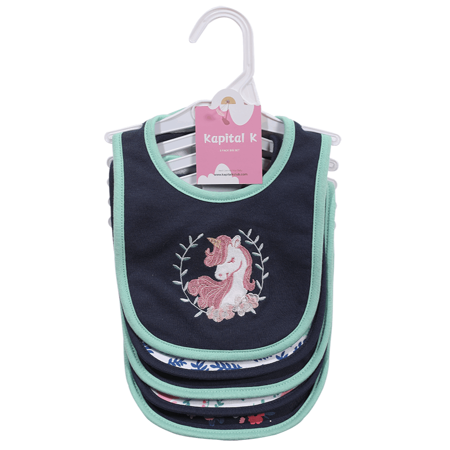 Kapital K 5pcs! Double - Layered Absorbent Cotton 5 - Piece Set with Cartoon Embroidery and Magic - Tape Adjustable Feeding Bibs for 0 - 3 Year - Olds, Boys & Girls
