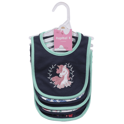Kapital K 5pcs! Double - Layered Absorbent Cotton 5 - Piece Set with Cartoon Embroidery and Magic - Tape Adjustable Feeding Bibs for 0 - 3 Year - Olds, Boys & Girls