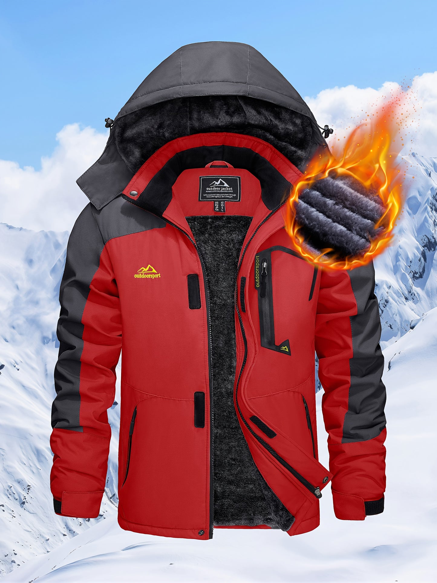 Men'S Winter Ski Jackets Warm Fleece Lined Coats Waterproof Windproof Hooded Thermal Outdoor Parka Thick Sport Hiking Jogging Camping Fishing Climbing Traveling Skiing Snowboarding Casual Windbreaker