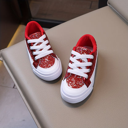 Children's Skate Sneakers, 1 Pair/pack. Spring - Autumn Style. Sequins Add Childlike Charm. Classic Lace - Up. Soft, Breathable Inner Lining. High - Quality Elastic Sole. Easy On/off. Ideal for School, Festival Gatherings, And Sports - Casual Wear.