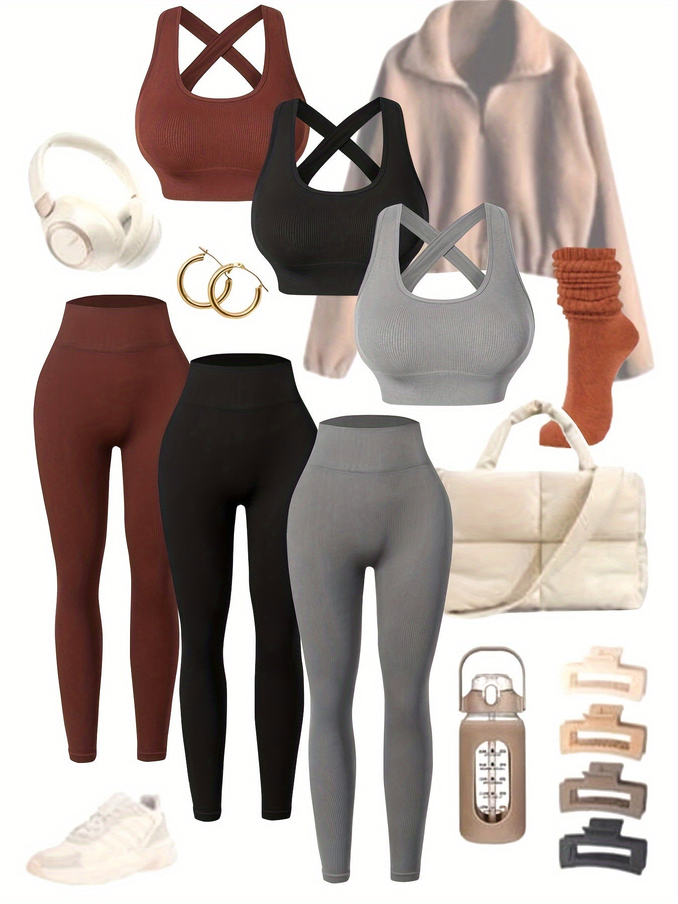 Three Seamless Women'S Activewear Sets High-Stretch Backless Bra And Hip-Lifting Leggings with Crossover Strap Details