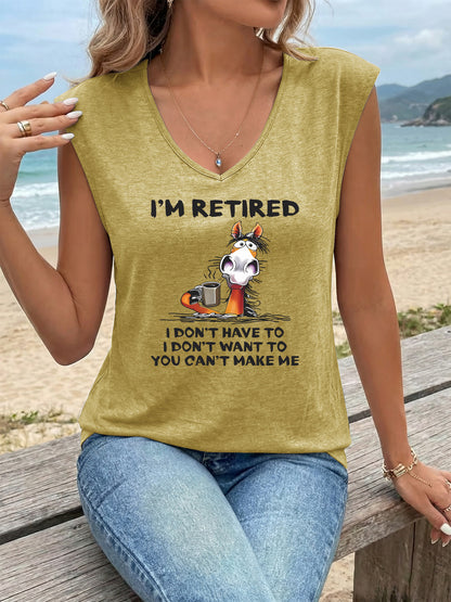 Women'S Casual Athletic V-Neck Tank Top | Trendy Sleeveless T-shirt for Comfortable and Breathable Summer & Beach Wear, Retired Design with a Touch of Humor, Cartoon Pattern