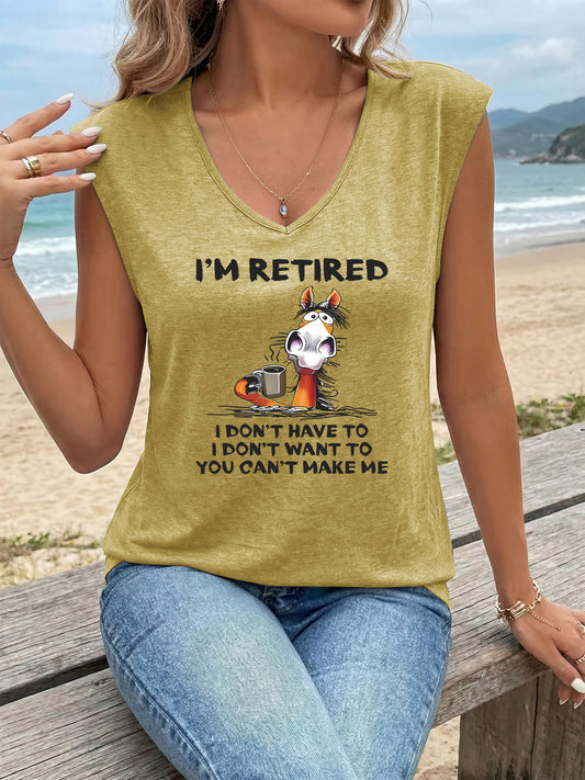 Women'S Casual Athletic V-Neck Tank Top | Trendy Sleeveless T-shirt for Comfortable and Breathable Summer & Beach Wear, Retired Design with a Touch of Humor, Cartoon Pattern