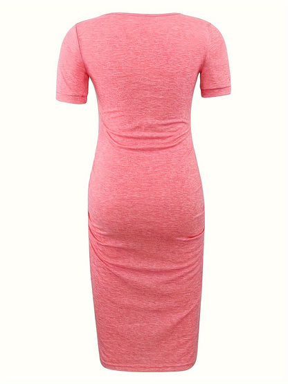 Women's Maternity Bodycon Ruched Side Dress Casual Short Sleeve Dress for Daily Wearing Or Baby Shower