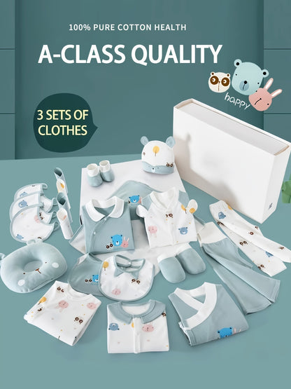 Baby Boy Clothes + Baby Items, Newborn Daily Necessities Complete Set, 0-3 Months, Total 21pcs, 3 Sets Of Clothes +Swaddle Blanket+ Hat + Hand And Foot Covers, Full Moon Summer Long Sleeve Set, Baby Romper, Local Warehouse, Baby Shower Gifts