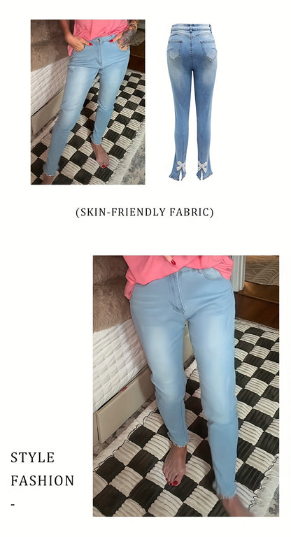 2025 Women'S Skinny Butterfly Sticky Flower Bead Split Small Foot Pencil Pants